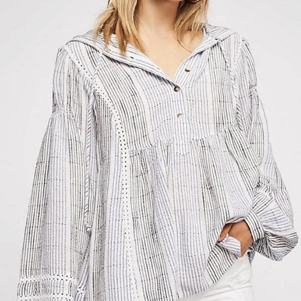 Free People White Striped Peasant Tunic